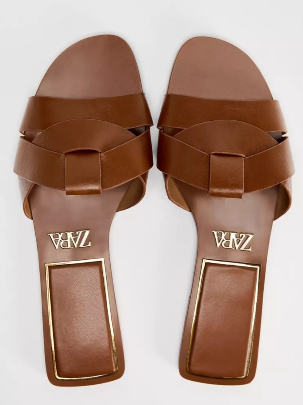 **SOLD** Zara Brown Leather Slide Sandals